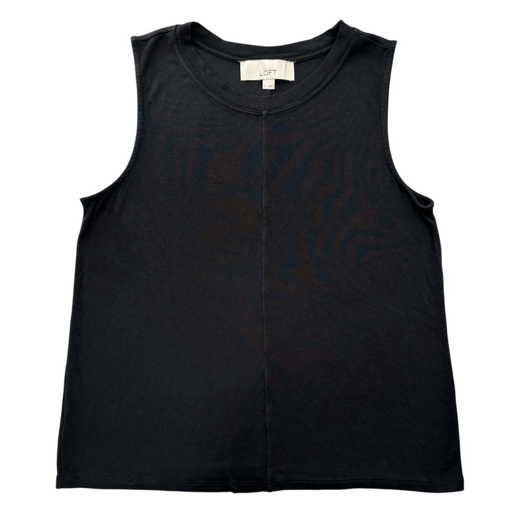 LOFT Sleeveless Top Black Stretch Knit Jersey Crew Neck Women's Size Small
